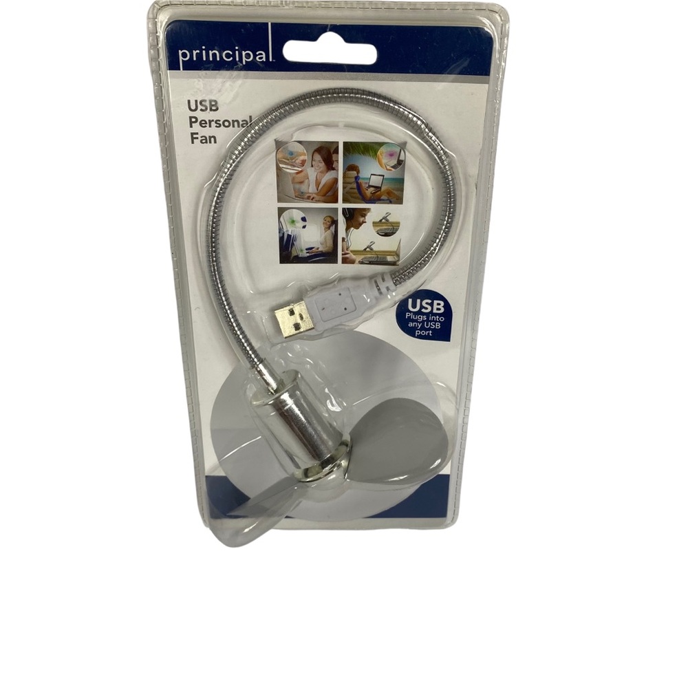 Principal USB Adjustable Neck Personal Fan Silver NWT